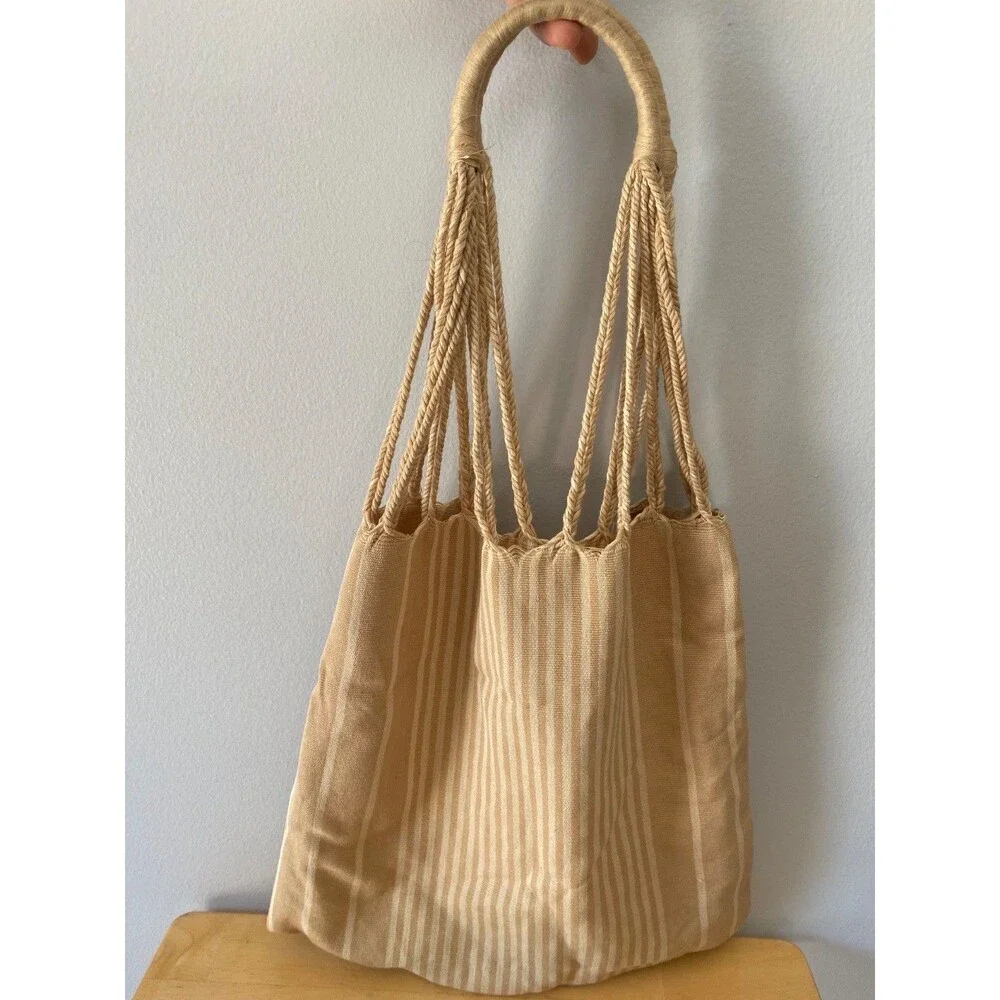 Unbranded Striped Tote Canvas Shoulder Bag